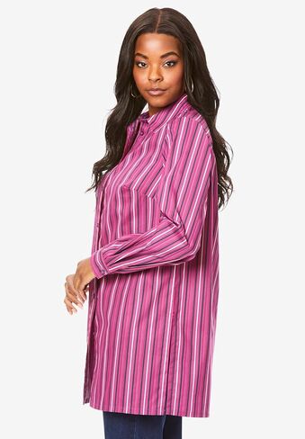 Roaman's Women's Plus Size Kate Long-Sleeve Crisp Cotton-Blend Button-Front Tunic in Saudi Arabia