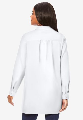 Roaman's Women's Plus Size Kate Long-Sleeve Crisp Cotton-Blend Button-Front Tunic in Saudi Arabia
