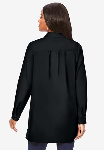 Roaman's Women's Plus Size Kate Long-Sleeve Crisp Cotton-Blend Button-Front Tunic in Kuwait
