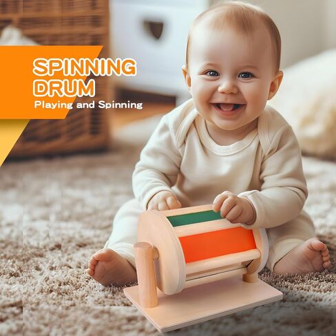 Montessori Educational Toys for Babies 7-12 Months, 7 in 1 Early Learning Educational Kit for Toddlers Gifts, Includes Spinning Drum, Permanent Box, Red Mirror Knob Puzzle, Hedgehog Rattle and More in Saudi Arabia