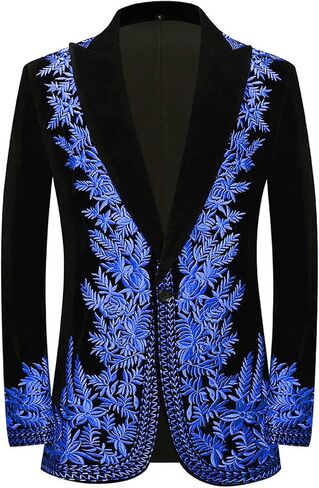 Men's Floral Embroidered Slim Fit One Button Suit Jacket Blazer Peak Lapel for Party Wedding Banquet Prom in Saudi Arabia