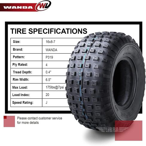 WANDA Set of 2 Sport ATV Directional Tread tires go cart tires 16x8-7 16X8X7 4PR in Saudi Arabia
