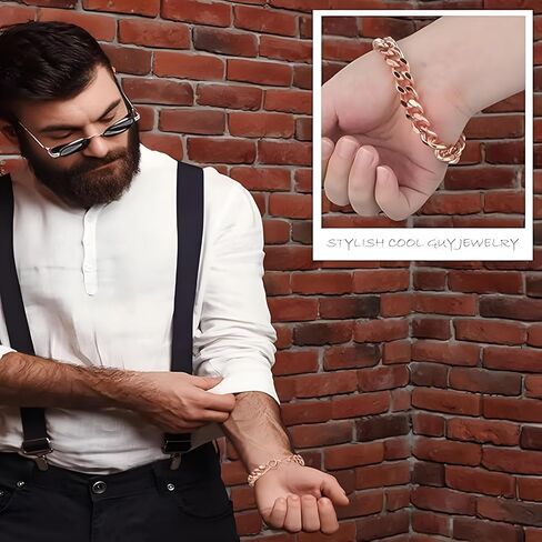 Mens Pure Copper Cuban Link Bracelet Wide Coppr Chain Curb 8.5-Inch Pure Solid Copper Heavy Link Bracelet in Saudi Arabia