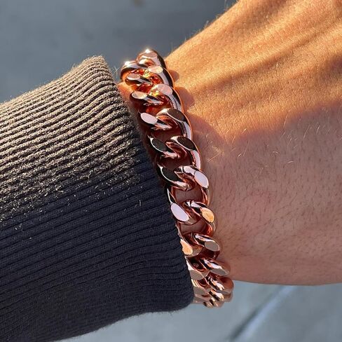 Mens Pure Copper Cuban Link Bracelet Wide Coppr Chain Curb 8.5-Inch Pure Solid Copper Heavy Link Bracelet in Saudi Arabia