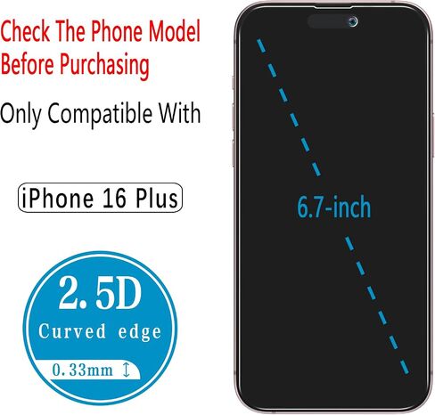 (2 Pack) Privacy Screen Protector Designed for iPhone 16 Anti-Spy Tempered Glass, Anti Scratch, Case Friendly in Kuwait
