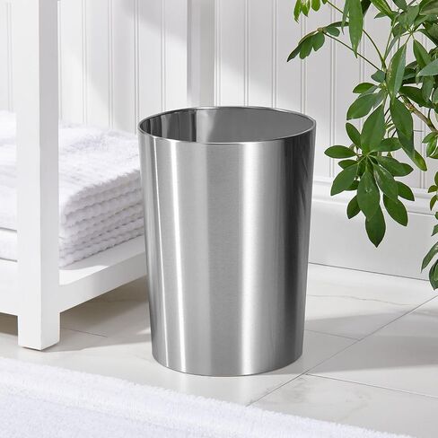 mDesign Stainless Steel Round Metal Trash Can, Small 4 Gallon Wastebasket, Garbage Basket Bin for Bathroom, Bedroom, Kitchen, or Home Office, Holds Waste and Recycle, Mirri Collection, Soft Brass in Kuwait
