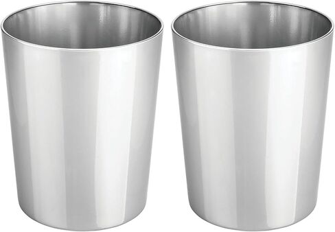 mDesign Stainless Steel Round Metal Trash Can, Small 4 Gallon Wastebasket, Garbage Basket Bin for Bathroom, Bedroom, Kitchen, or Home Office, Holds Waste and Recycle, Mirri Collection, Soft Brass in Kuwait