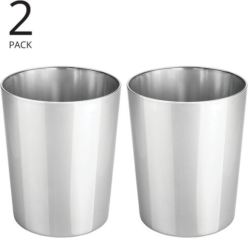 mDesign Stainless Steel Round Metal Trash Can, Small 4 Gallon Wastebasket, Garbage Basket Bin for Bathroom, Bedroom, Kitchen, or Home Office, Holds Waste and Recycle, Mirri Collection, Soft Brass in Kuwait