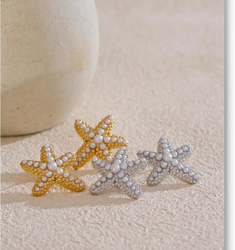 Gold Starfish Earrings for Women: Statement Seashell with Pearls Beachy Ocean-Inspired Stud Waterproof Lightweight Dangle Earrings for Summer Vacation Jewelry in Kuwait