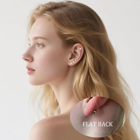 Hypoallergenic 20g 6mm 6mm Back Stud أقراط و 18g 8mm/10mm أقراط طوق صغيرة محددة للنساء ، و 12 زوجًا من الأقراط الغضروف من الفولاذ المقاوم للصدأ لثقبات متعددة in Saudi Arabia