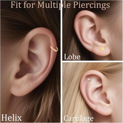 Hypoallergenic 20g 6mm 6mm Back Stud أقراط و 18g 8mm/10mm أقراط طوق صغيرة محددة للنساء ، و 12 زوجًا من الأقراط الغضروف من الفولاذ المقاوم للصدأ لثقبات متعددة in Saudi Arabia