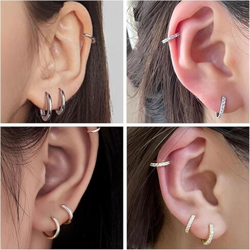 Hypoallergenic 20g 6mm 6mm Back Stud أقراط و 18g 8mm/10mm أقراط طوق صغيرة محددة للنساء ، و 12 زوجًا من الأقراط الغضروف من الفولاذ المقاوم للصدأ لثقبات متعددة in Saudi Arabia