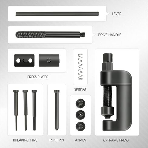 DNA Motoring Motor Motor Seuncture Disconnect Tool with C Frame 3 Anvils 3 Break Pins ، مناسبة لدراجة نارية دراجة ATV Dirtbike معظم أحجام محرك الأقراص أو سلسلة CAM من #35 إلى #630 ، أحمر ، أدوات-00447 in Kuwait
