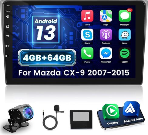 [2+64G] Android 13 Car Radio for Mazda CX-9 2007-2015 - Wireless Carplay and Android Auto - 10.1 Inch Touchscreen Car Stereo with Multiple Themes/GPS/WiFi/SWC + AHD Backup Camera in Saudi Arabia