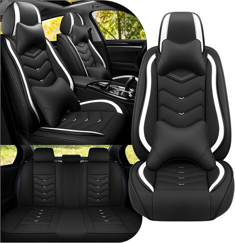 Car Seat Covers Fit for Chrysler Pacifica Hybrid 2000-2025, Stylish Sport Seat Covers, Waterproof Wear-Resistant Premium Nappa Leather Car Seat Cover.(Full Set with Pillow/Black White) in Saudi Arabia