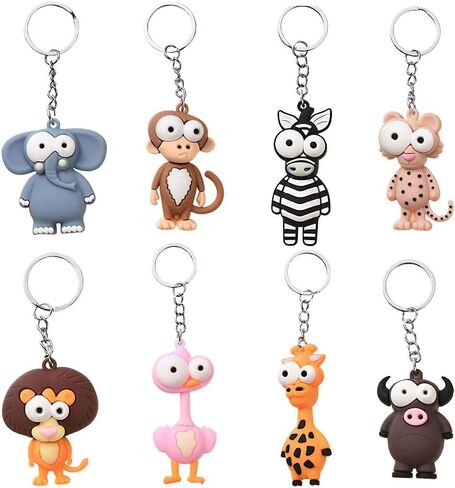 8 Pcs Cartoon Animal Keychain Set - Cute 3D Silicone Charms, Earbud Covers & Adorable Bag Accessories, Multifunctional Decor for Keys, Bags, Backpacks in Kuwait