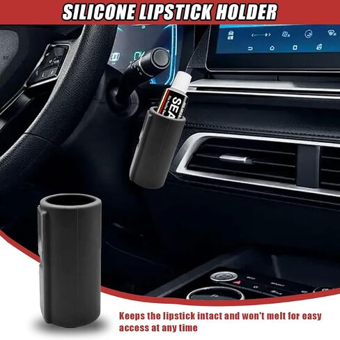 2PCS Car Lip Balm Holder ، Silicone Chapstick Holder No Melt Design ، Foright Balm Holder Aripsticks Ambsticks Case ، Decoration Aseshetic Car Assories for Women Interior (Black) in Kuwait