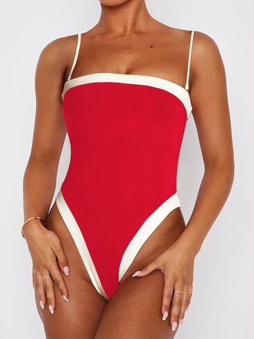 One Piece Swimsuit for Women Tummy Control Square Neck Swimwear Tie Back Bathing Suit in Saudi Arabia