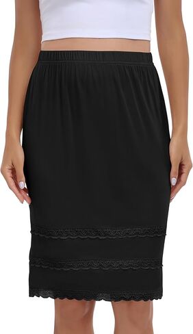 Vlazom المرأة نصف زلات تحت اللباس مكافحة ساكنة نصف زلة تحت تنورة قصيرة زلة مع الدانتيل تقليم طول الركبة حجم S-XXL in Kuwait