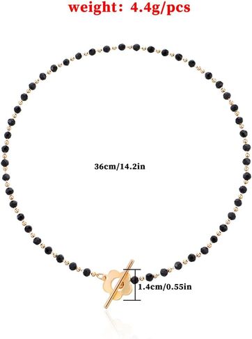 GIGB PBDK 14K Gold Flower Choker Necklace, Black Crystal Bead Thin Chain Short Necklace, Fashion OT Buckle Bohemian Jewelry Gift For Women in Saudi Arabia