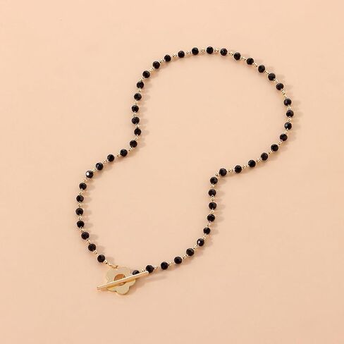 GIGB PBDK 14K Gold Flower Choker Necklace, Black Crystal Bead Thin Chain Short Necklace, Fashion OT Buckle Bohemian Jewelry Gift For Women in Saudi Arabia
