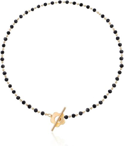 GIGB PBDK 14K Gold Flower Choker Necklace, Black Crystal Bead Thin Chain Short Necklace, Fashion OT Buckle Bohemian Jewelry Gift For Women in Saudi Arabia