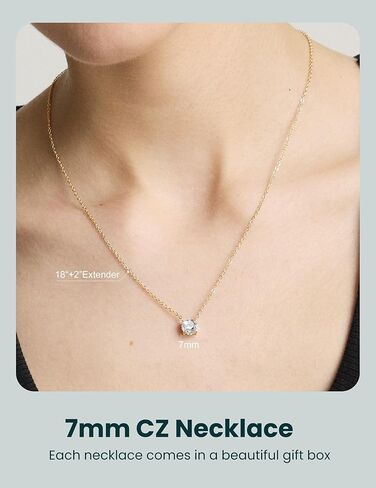 Wssxc Plated Crystal Solitaire 1.5 Carat (7mm) Cubic Zirconia Dainty Choker Necklace | Gold Necklaces for Women in Kuwait