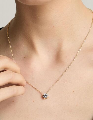 Wssxc Plated Crystal Solitaire 1.5 Carat (7mm) Cubic Zirconia Dainty Choker Necklace | Gold Necklaces for Women in Kuwait
