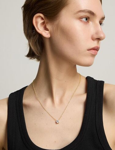 Wssxc Plated Crystal Solitaire 1.5 Carat (7mm) Cubic Zirconia Dainty Choker Necklace | Gold Necklaces for Women in Kuwait