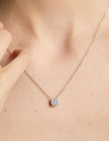 Wssxc Plated Crystal Solitaire 1.5 Carat (7mm) Cubic Zirconia Dainty Choker Necklace | Gold Necklaces for Women in Kuwait