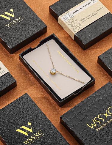 Wssxc Plated Crystal Solitaire 1.5 Carat (7mm) Cubic Zirconia Dainty Choker Necklace | Gold Necklaces for Women in Kuwait