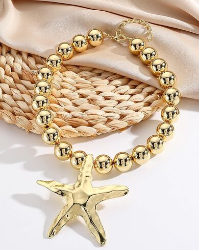 Starfish Necklace for Women Gold Seashell Starfish Pendant Necklace Layered Pearl Star Fish Choker Summer Beach Jewelry Outfit Accessories for Her in Saudi Arabia