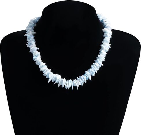 White Puka Shell Necklace for Women Men Shell Beach Choker Necklace Bohemian Surfer Necklace Irregular Shells Necklaces Boho Ocean Theme Summer Necklaces Hawaiian Beach Charm Jewelry for Women in Saudi Arabia