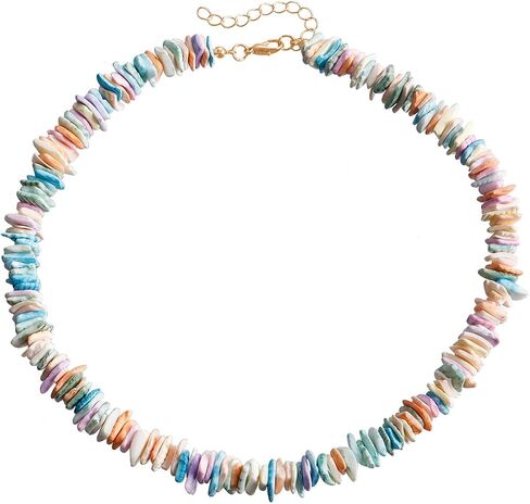 White Puka Shell Necklace for Women Men Shell Beach Choker Necklace Bohemian Surfer Necklace Irregular Shells Necklaces Boho Ocean Theme Summer Necklaces Hawaiian Beach Charm Jewelry for Women in Saudi Arabia