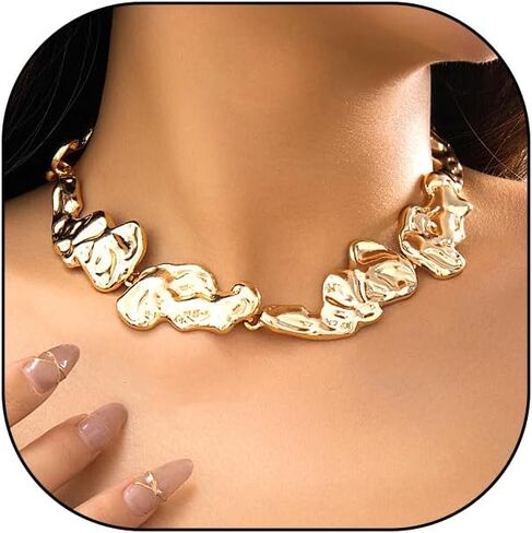 Chunky Gold Statement Choker Necklace for Women Irregular Pleated Lava Necklace Minimalistic Melting Liquid Necklace Trendy Birthday Jewelry Presents in Saudi Arabia
