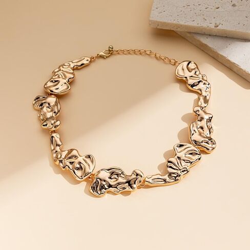 Chunky Gold Statement Choker Necklace for Women Irregular Pleated Lava Necklace Minimalistic Melting Liquid Necklace Trendy Birthday Jewelry Presents in Saudi Arabia
