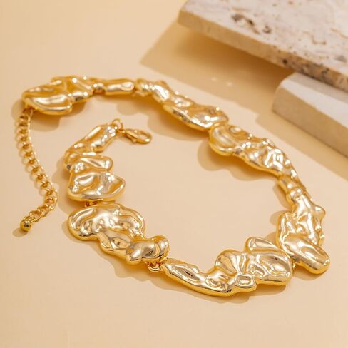 Chunky Gold Statement Choker Necklace for Women Irregular Pleated Lava Necklace Minimalistic Melting Liquid Necklace Trendy Birthday Jewelry Presents in Saudi Arabia