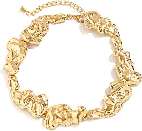 Chunky Gold Statement Choker Necklace for Women Irregular Pleated Lava Necklace Minimalistic Melting Liquid Necklace Trendy Birthday Jewelry Presents in Saudi Arabia