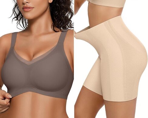 Oeak Womens Wireless Bras v Mesh Mestr Gray & Tummy Control Control Nude 3XL in Saudi Arabia