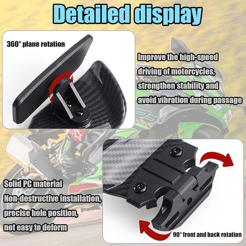 ل ZX6R ZX636 ZX10R 2025 2024 دراجة نارية غير مرئية مجموعة مرآة مرآة قابلة للتعديل الخلفي مرآة عاكس الجناح الجناح المفسد ZX-6R ZX-636 ZX-10R 2016-2025+ إكسسوارات الدراجات النارية (أسود) in Kuwait