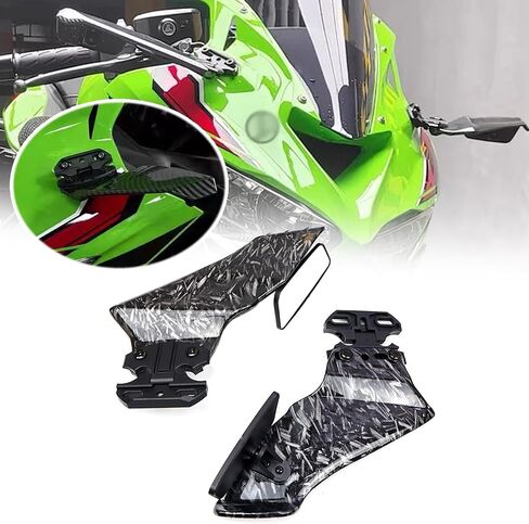 ل ZX6R ZX636 ZX10R 2025 2024 دراجة نارية غير مرئية مجموعة مرآة مرآة قابلة للتعديل الخلفي مرآة عاكس الجناح الجناح المفسد ZX-6R ZX-636 ZX-10R 2016-2025+ إكسسوارات الدراجات النارية (أسود) in Kuwait