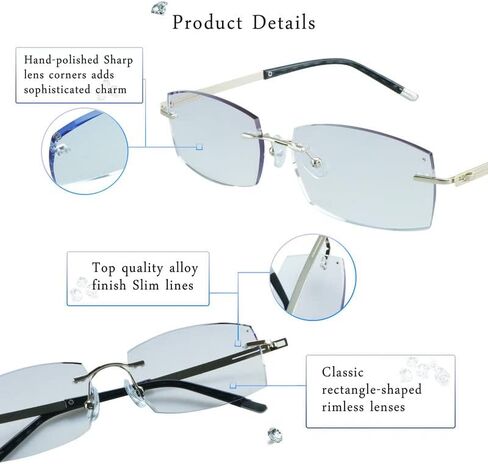 LifeArt Blue Light Blocking Glasses, Computer Reading Glasses, Anti Blue Rays, Reduce Eyestrain, Rimless Frame Tinted Lens with Diamond, Stylish for Men and Women (+2.50 Magnification) in Saudi Arabia