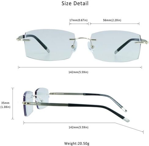 LifeArt Blue Light Blocking Glasses, Computer Reading Glasses, Anti Blue Rays, Reduce Eyestrain, Rimless Frame Tinted Lens with Diamond, Stylish for Men and Women (+2.50 Magnification) in Saudi Arabia
