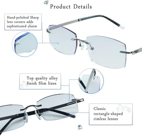 LifeArt Blue Light Blocking Glasses, Computer Reading Glasses, Anti Blue Rays, Reduce Eyestrain, Rimless Frame Tinted Lens with Diamond, Stylish for Men and Women (+2.50 Magnification) in Saudi Arabia