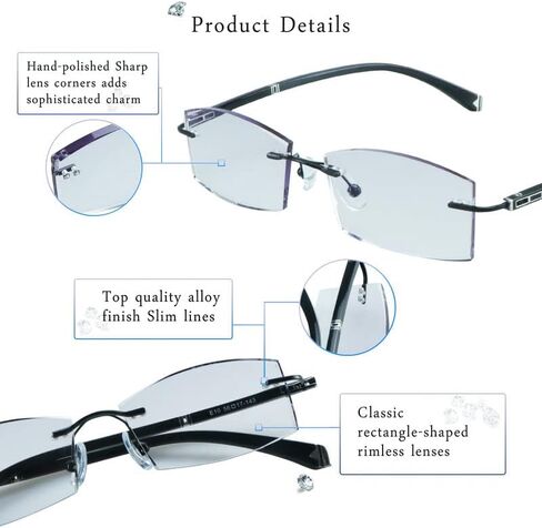 LifeArt Blue Light Blocking Glasses, Computer Reading Glasses, Anti Blue Rays, Reduce Eyestrain, Rimless Frame Tinted Lens with Diamond, Stylish for Men and Women (+2.50 Magnification) in Saudi Arabia
