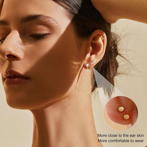 Surgical Steel Cartilage Earrings for Women Flat Back Earrings 14K Gold Daith Conch Tragus Helix Piercing Jewelry Studs Hoop Earring Set for Multiple Piercing in Kuwait