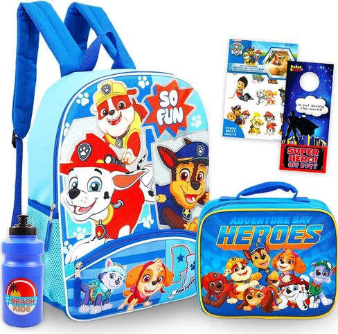 PAW PAW PATROL PARKING STET وحقيبة الغداء - حزمة مع حقيبة ظهر 16 بوصة ، صندوق غداء ، ملصقات ، زجاجة ماء ، المزيد | حقيبة مدرسة باو للبنين ، البنات ، الأطفال in Saudi Arabia