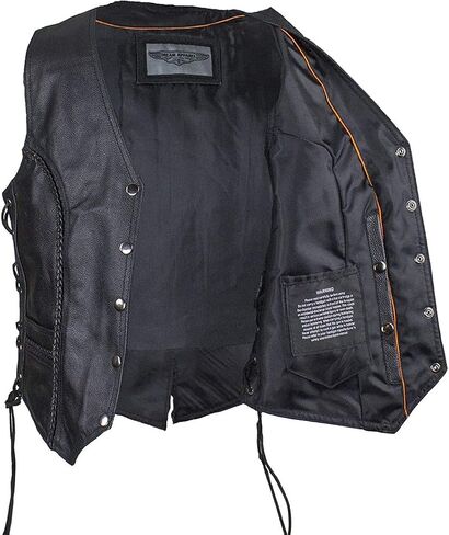 Womens Black Leather Motorcycle Vest with Braid on Front and Back Side Laces in Saudi Arabia