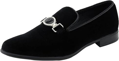 Amali Velvet Slip-On Dress Loafers for Men with Lion Head Piece, Men's Formal Smoking Tuxedo Slippers, Loafer Shoes with Metal Chain Detail in Kuwait