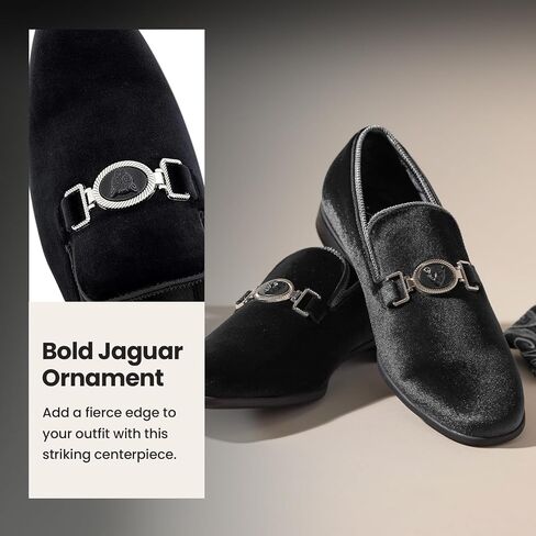 Amali Velvet Slip-On Dress Loafers for Men with Lion Head Piece, Men's Formal Smoking Tuxedo Slippers, Loafer Shoes with Metal Chain Detail in Kuwait